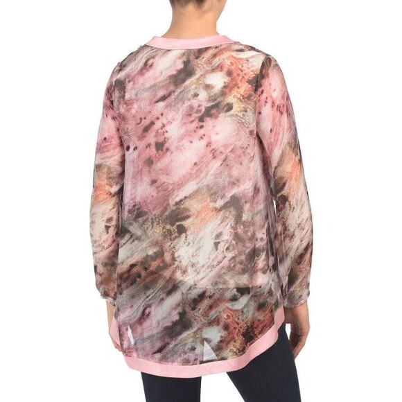 Angela Moda womens Silk Blend Long Sleeve Blouse Top size XL Pink Print Italy - Picture 2 of 9